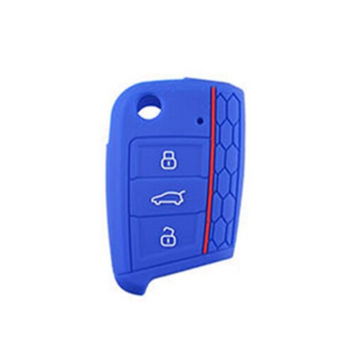 For VW Golf 7 MK7 Tiguan Polo Skoda Octavia A7 Seat Leon Car 3 Buttons Key Cover Case Silicone Shell: Blue