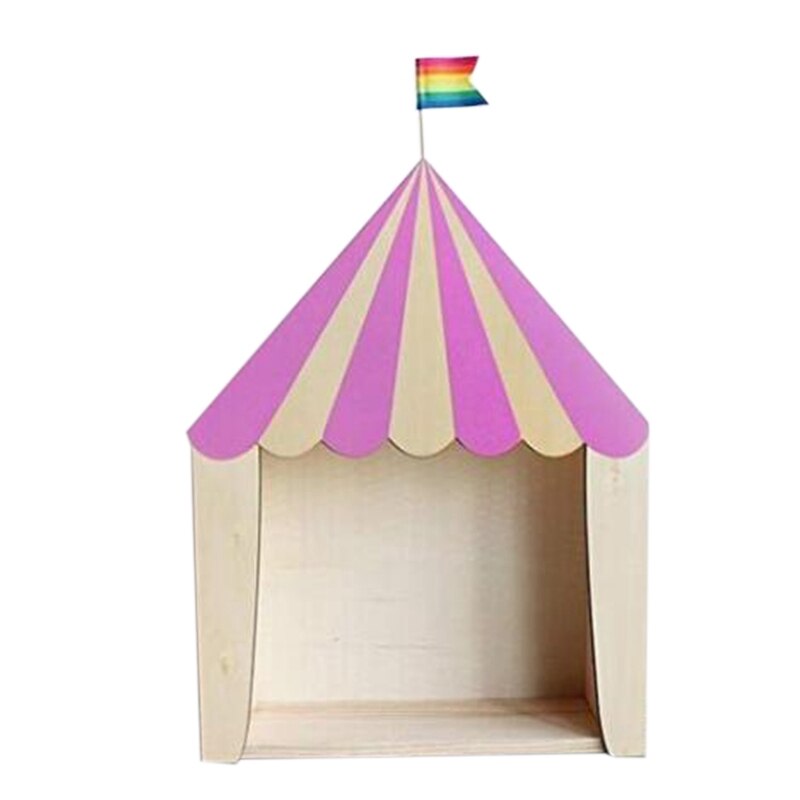 Ins Circus Wood House Storage Shelves Handmade Kids Bookends Wooden Ornaments Children Room Decoration Organization Wall Shelf: Rose red
