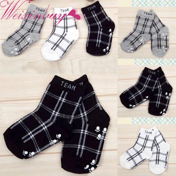 Baby Socks Spring Autumn Baby Boys Infant Cotton Plaid Socks Anti-slip Children Retro Floor Socks S2 w