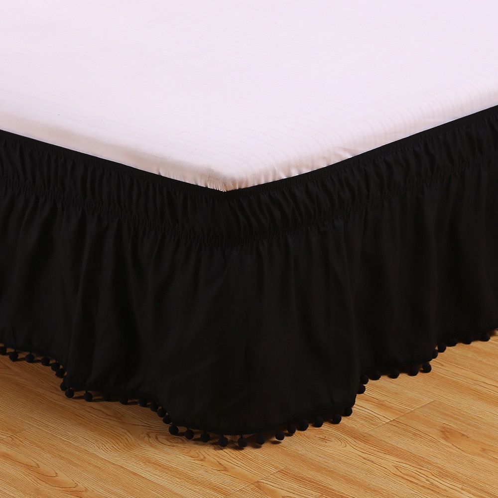 Couvre-lit élastique de couleur unie | Couvre-lit extensible, drap housse doux antidérapant, jupe pour lit double reine complète, Textile de maison: Black / US-Twin