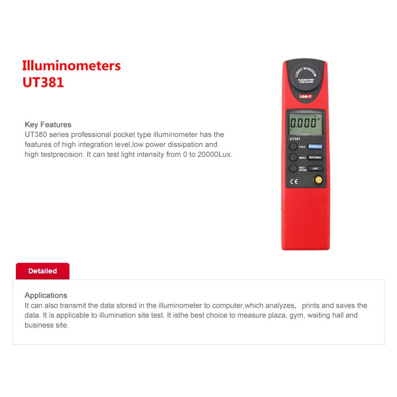 UNI-T UT383 BT Light Meter UT381 UT382 Digital Luxmeter Illuminance Photometer Illuminometers Luminance Lux Fc Test