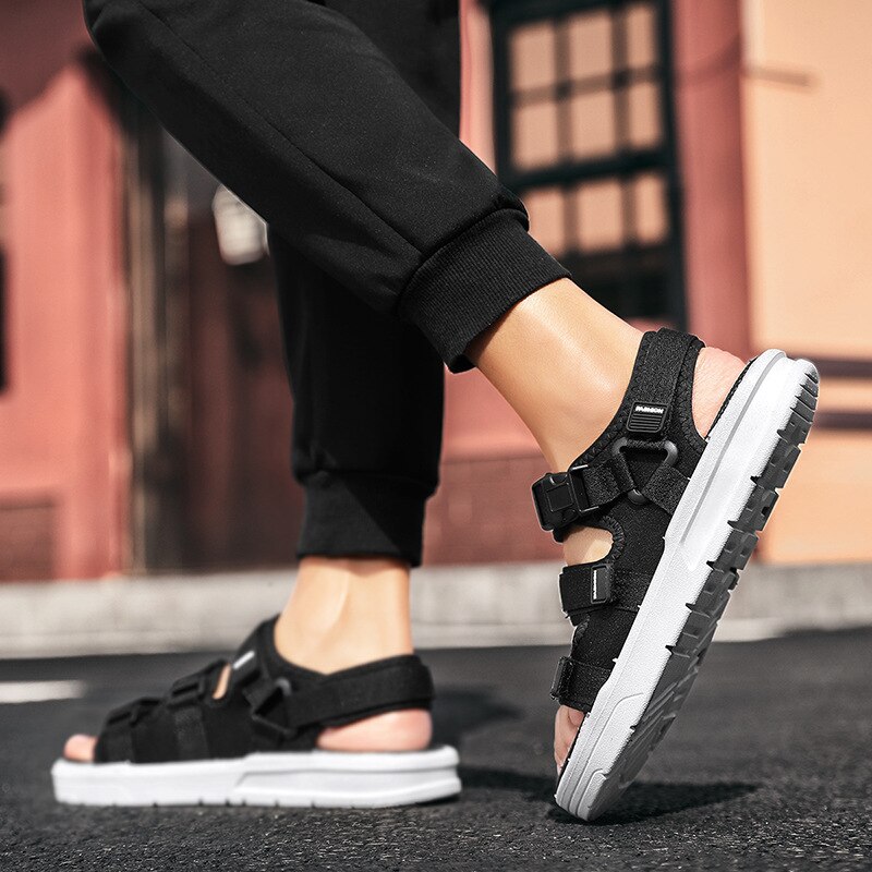 Sandales d'été à plateforme pour hommes, chaussures d'extérieur, respirantes, de plage, légères, lanière à la cheville, décontractées, antidérapantes