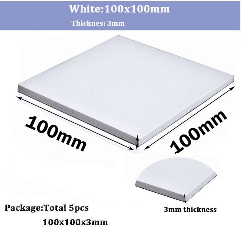 5Pcs 100x100mmThermal Pad 2mm 2.5mm 3mm 4mm 5mm CPU Heatsink Pad Cooling Conductive Silicone Thermal Pad White: 5pcs white 3mm
