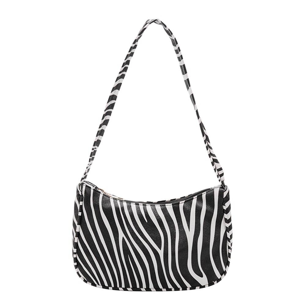 Kvindelig læder underarm skuldertaske zebra print kvinder håndtaske totes populær enkel kvindelig daglig taske: B