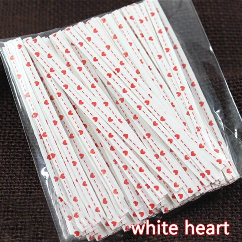 100Stck/tasche Küche Spielereien Kuchen Twist Krawatte Draht metallisch Twist Krawatten Lutscher Nachtisch Zubehör Befestigungen Abdichtung Werkzeuge: Weiß Herz