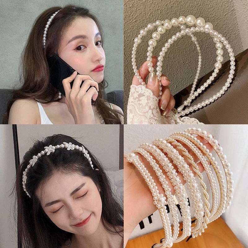 VKME Trendy luxurious Big pearl Headband for Women Bow Oversize Ball Hairband Hair Accessories Headwear