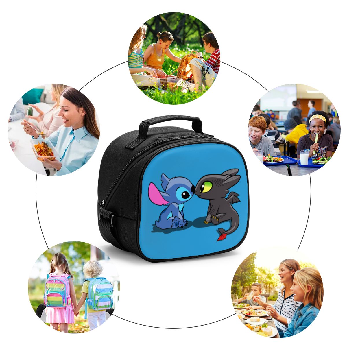 lovely Stitch Canvas Portable Cooler Lunch Bag Thermal Insulated Food Picnic Lunch Box Bag for students Kids children