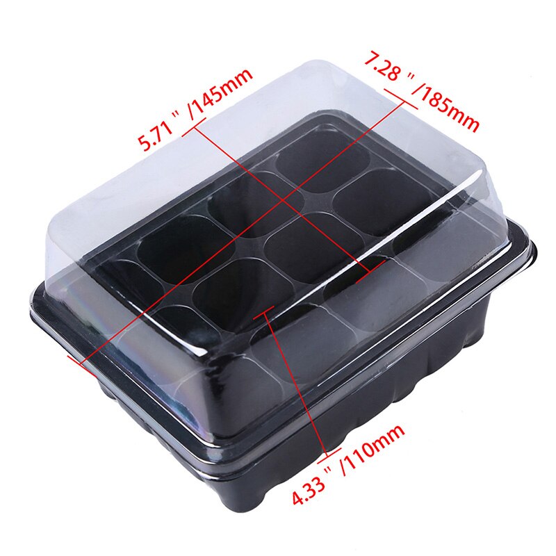 3PCS 12/24Cells Growth Trays with Cover Mini Propagator Seedling Tray for Seed Starting Growing Plants Gardening Nursery Pots: 12 holes-black