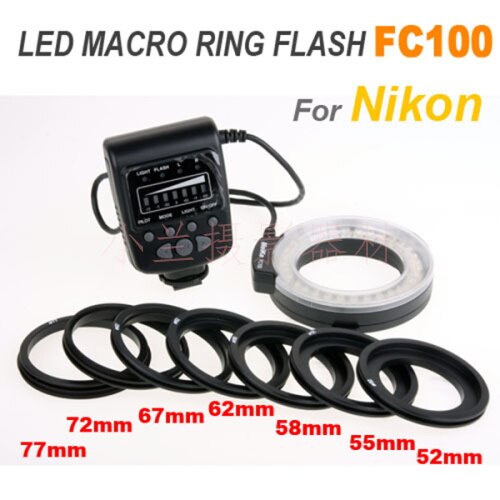 Meike FC-100 FC100 Manual LED Macro Ring Flash Light with 7 Adapter Ring for Canon Nikon Olympus Pentax Digital DSLR Camera