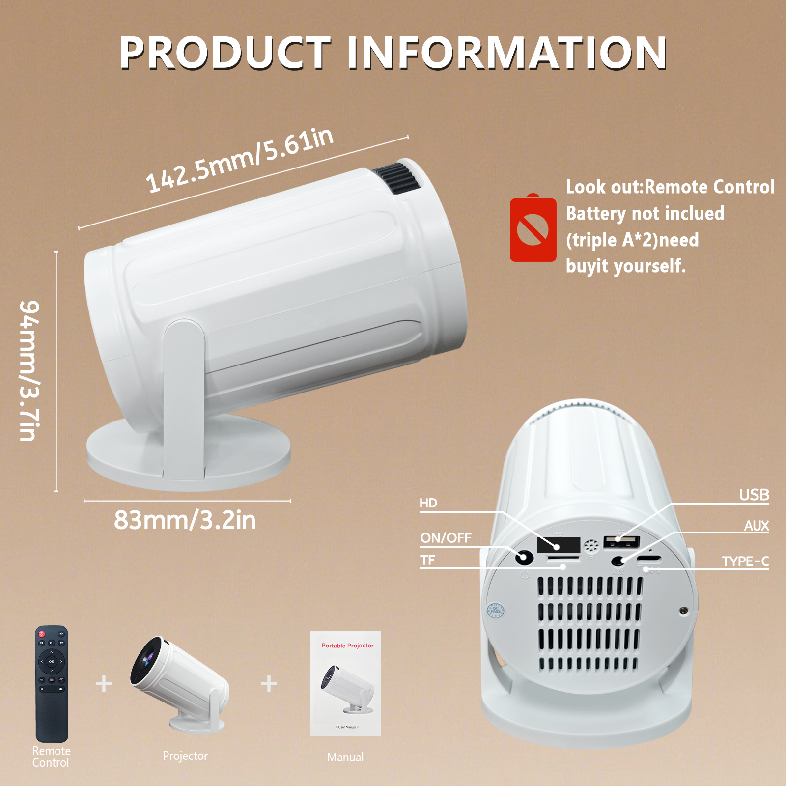 RY008 2025 Verbesserter Projektor 1080P Full HD Unterstützung 4K, 4D Keystone-Korrektur WiFi Bluetooth HDMI USB Tragbarer Outdoor-Film Pr