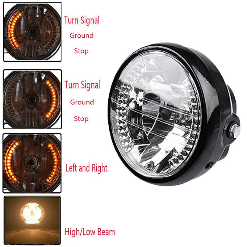 Universal 1Pc Black 7 Inch Motorcycle Headlight H4 35W LED Head Lamp 9 Wires Turn Signal Light
