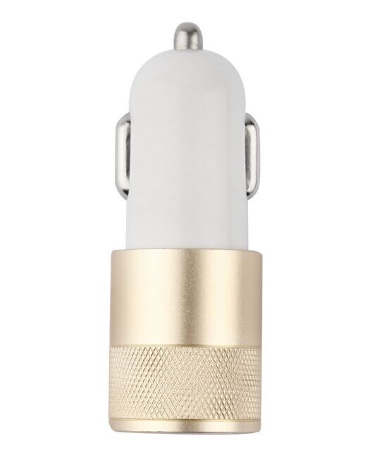 Mode 12V 24V 2.1A 1.0A Aluminium Dual Usb 2-Poort Usb Universele Auto Adapter Voor Normale Usb telefoon Oplader Quick: Golden