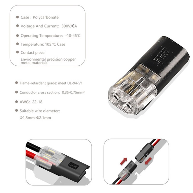 1Pcs Quick Pluggable Splice Led Strip Draad Connector Crimp Terminals Voor 22-20AWG Car Home Light Elektrische Splitter Connectors