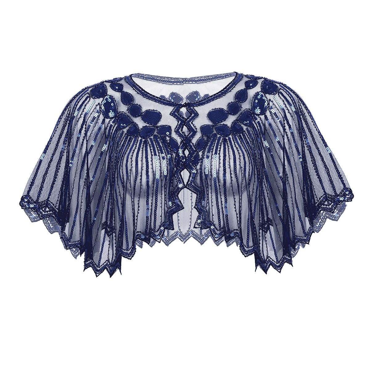 Femmes fête de mariage haussement d'épaules rétro Vintage 1920s châle enveloppes brillant Sequin perlé soirée Cape mariée châle boléro clapet couvrir: Navy Blue