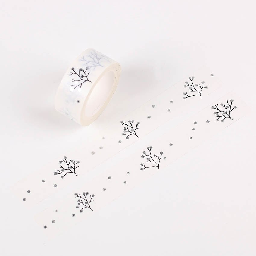 5m gør-det-selv minimalistisk sort hvid tekstureret papir washi tape sølv lille frisk blomster tape dekorativ selvklæbende tape klistermærke tape: Sølv d