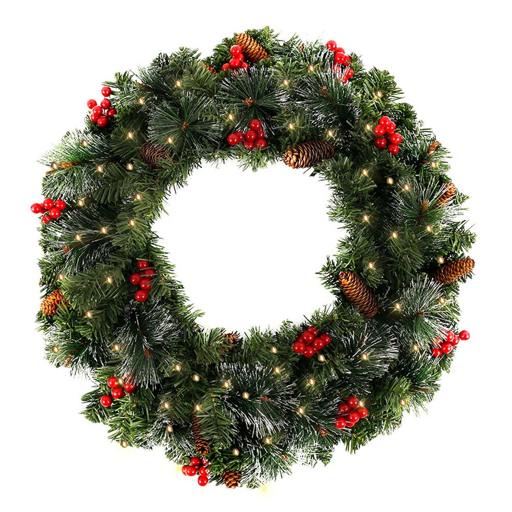 1.8/2.7m jul kunstig krans krans fyrretræ diy hængende ornament juletræ år pejs dekoration: Med ledet lys