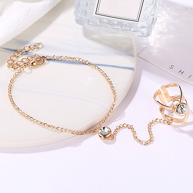 Ouro grande anel de cristal pulseira para mulheres corrente de pulso jóias moda mão volta corrente pulseiras feminino braço link ornamentos