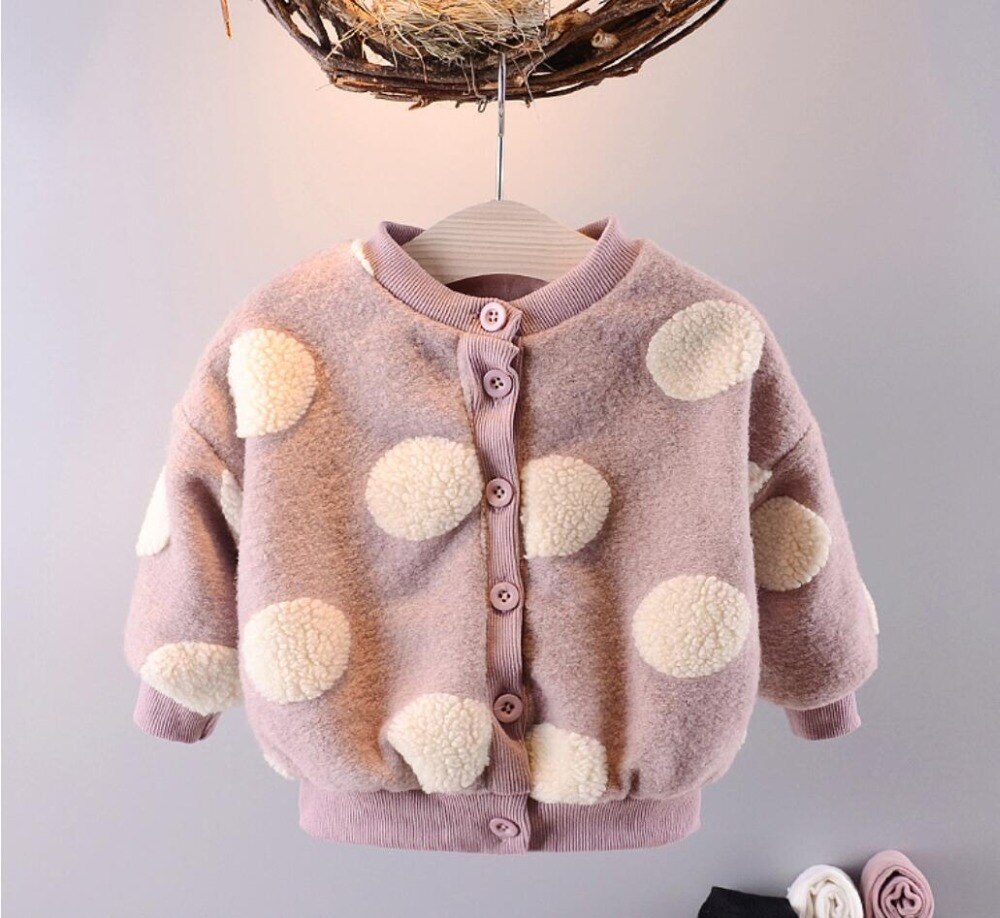 Nyfødt baby 9m-24m vintertøj langærmet fleecejakke piger fortykket kashmirfrakke varm jakke spædbørn overtøj: Lyserød / 18m