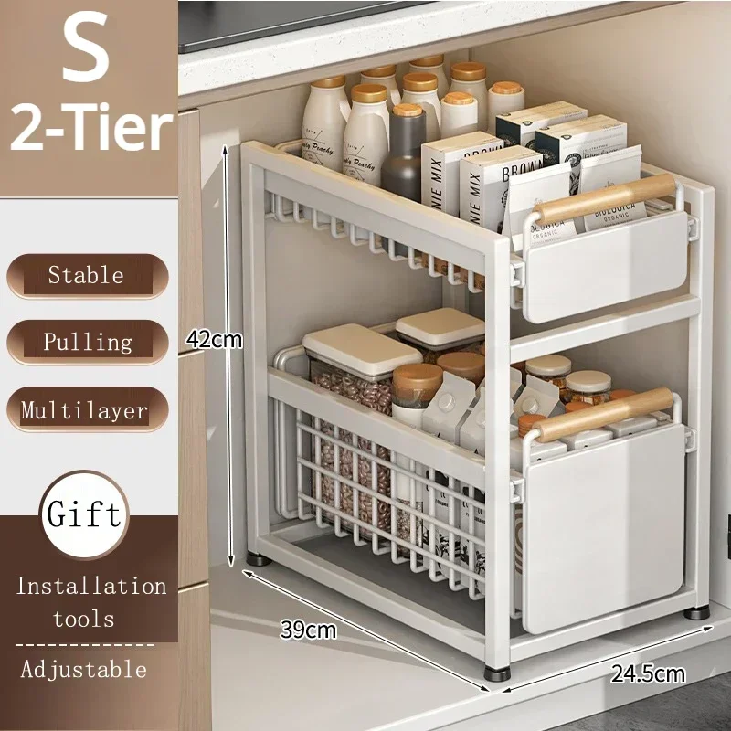 Keuken Opbergrek Schuifkast Organizer Uittrekbare Onder Gootsteen Rek Onder Gootsteen Organizer 2-Tier Badkamer Aanrecht Plank: green