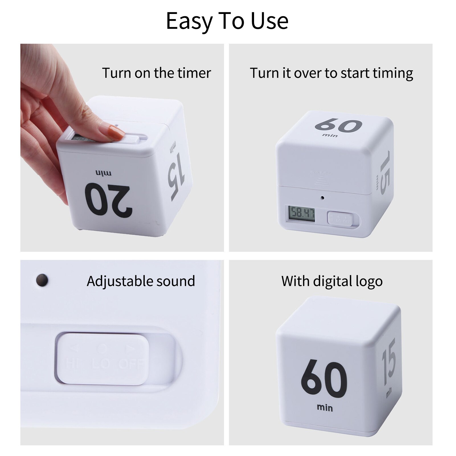 Cubic Timer Time Management Students Learning Timer LED Display Simple Operation 15/20/30/60 minutes Countdown Reminder