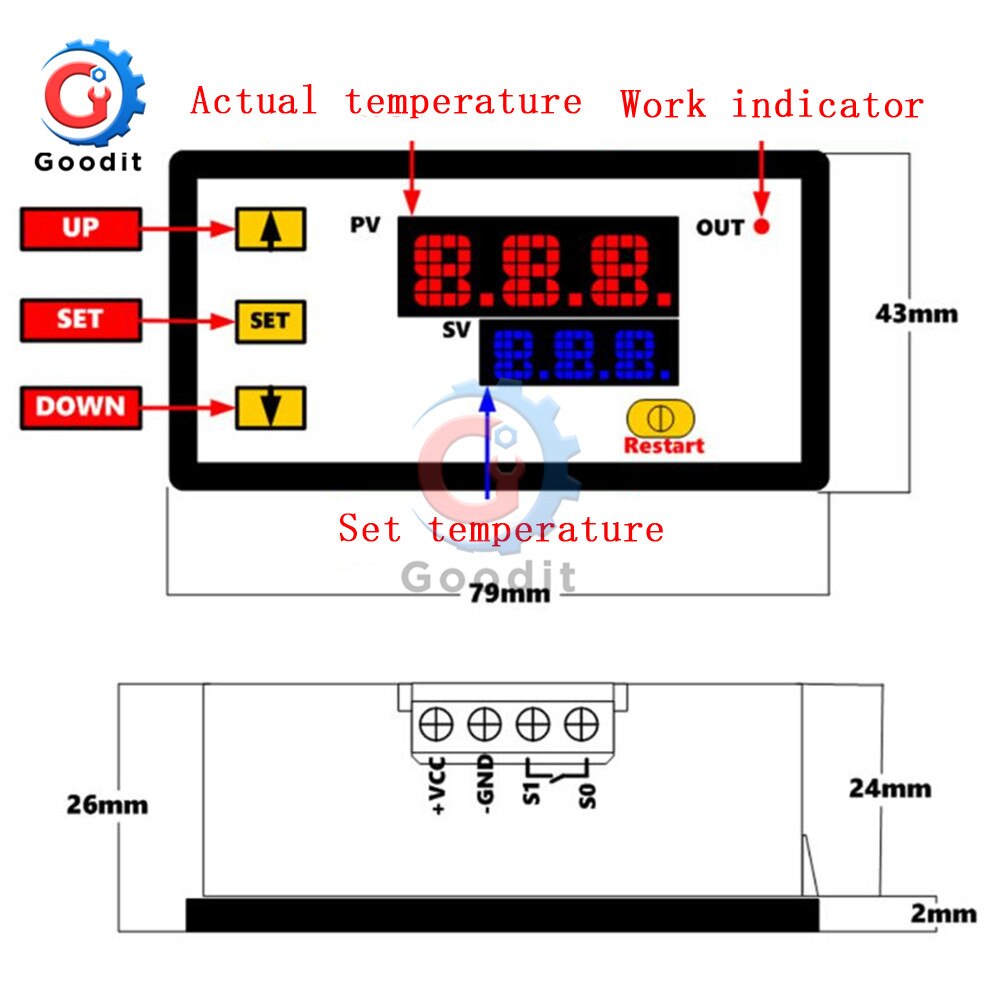 DC 5V 12V 24V AC 200V -60~500℃ Digital LED High Temperature Control Switch Thermostat High thermometer K-type thermocouple