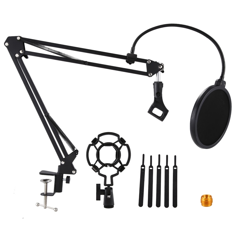 Desktop Microphone Stand Suspension Boom Scissor Arm Stand with 3/8-5/8 Screw / Shock Mount / Filter / Clip / Cable Ties: Default Title