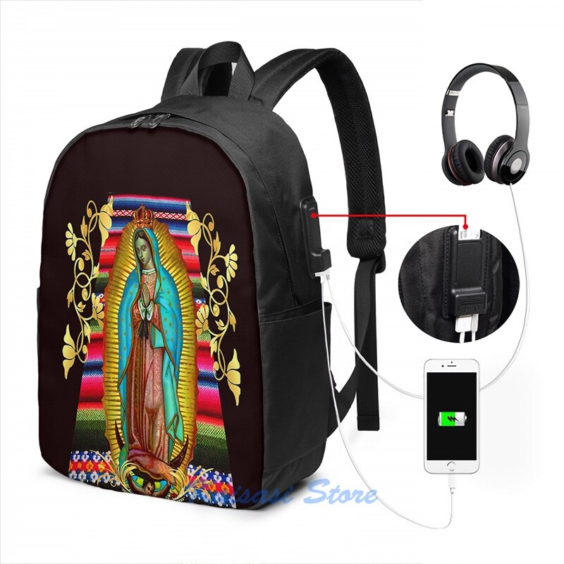 vår dame av guadalupe jomfru mary zarape 08 usb lade ryggsekk menn skolesekker kvinner bag reise laptop bag