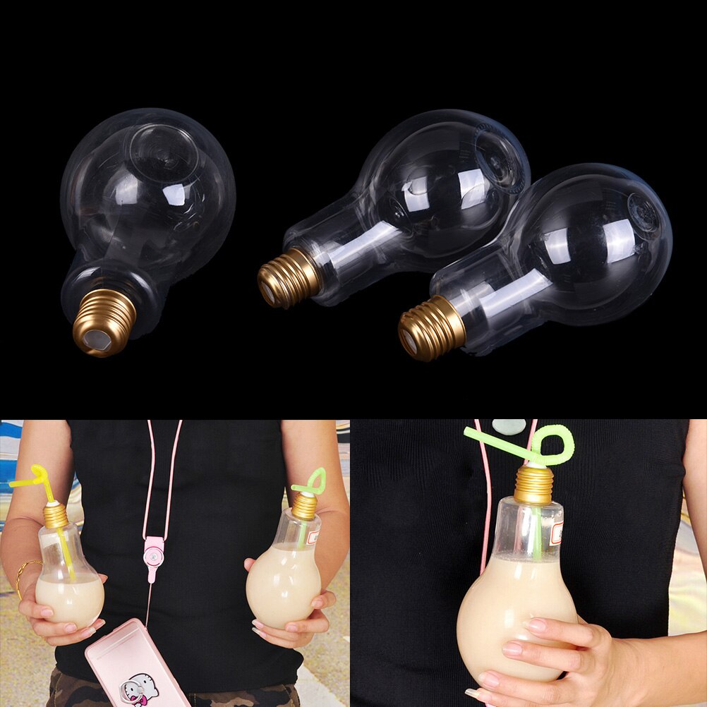 1 pz forma di lampadina carina bottiglia vuota bottiglia di plastica trasparente tazza di bevanda regalo di moda copertura dorata