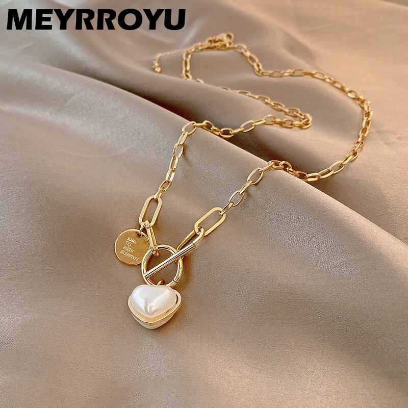Meyrroyu Rvs Romantische Parel Hart Ketting Voor Vrouwen Ot Toggle Sluiting Ketting Trend Party Mode-sieraden