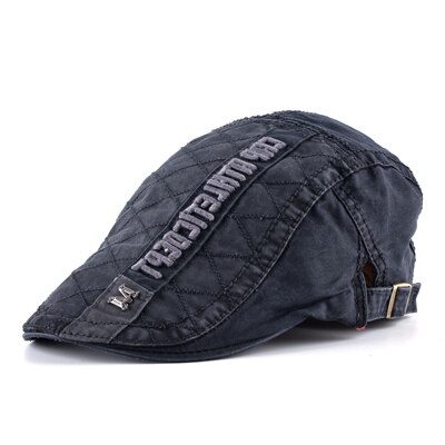 Gorros Retro para hombre, boina de algodón con letras bordadas, gorra con visera, gorra informal, Gorras Planas con hueso, boina para hombre: Black