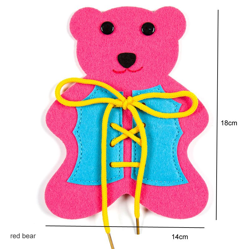 Materiales de fieltro para manualidades, juego de rompecabezas de 14x18cm, 1 pieza, no tejida, aprender a atar zapatos, tela de fieltro, oso pequeño: red bear