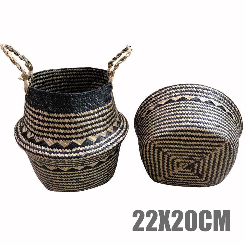 Dobrável seagrass cestas de armazenamento tecido vime rattan cesta decoração para casa jardim vaso de flores cestas de suspensão: 22x20cm