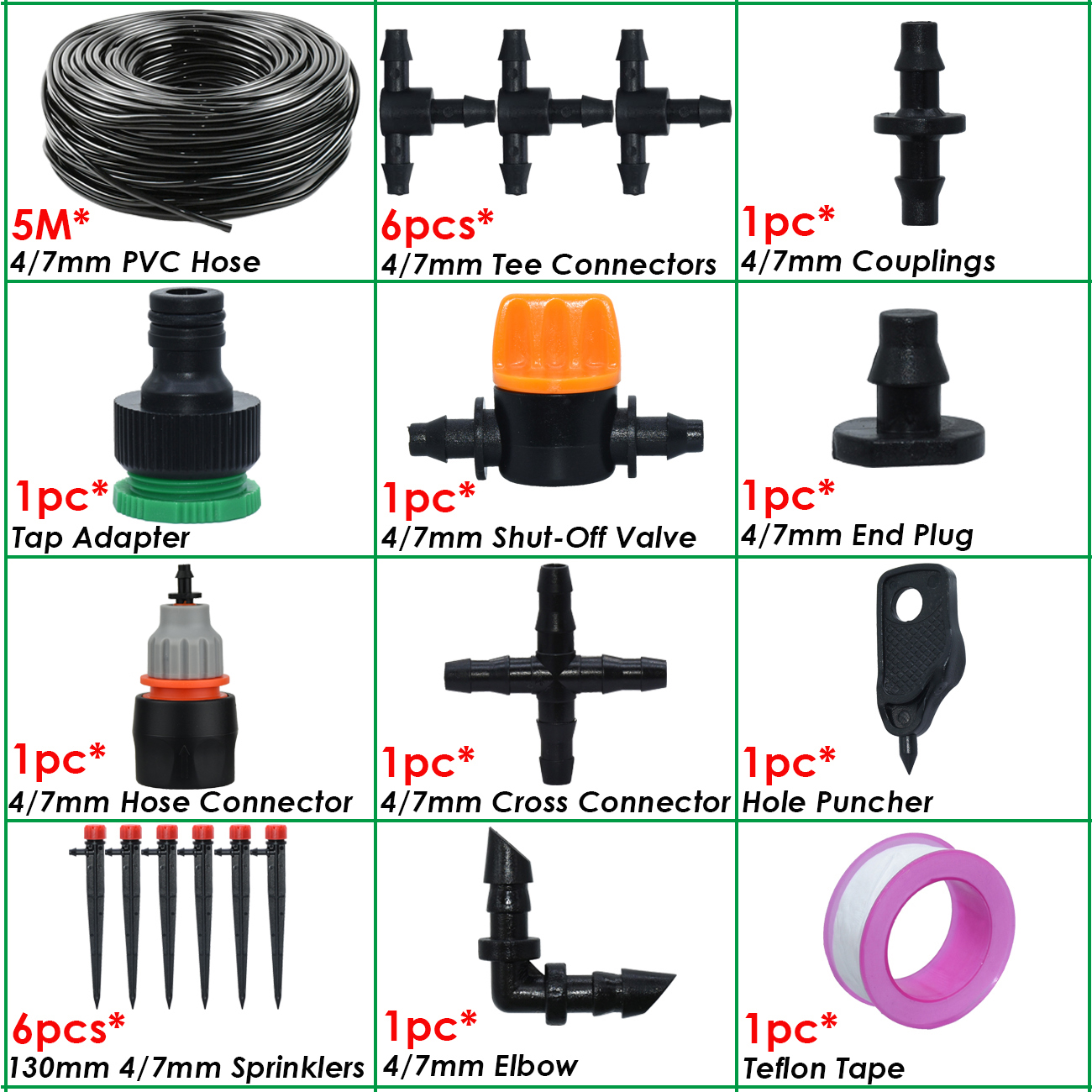 KESLA 1/4'' Hose Garden Micro Drip Irrigation Automatic Watering System Kit 13CM Sprinkler for Pot Flowers Vegetables Greenhouse: WHITE