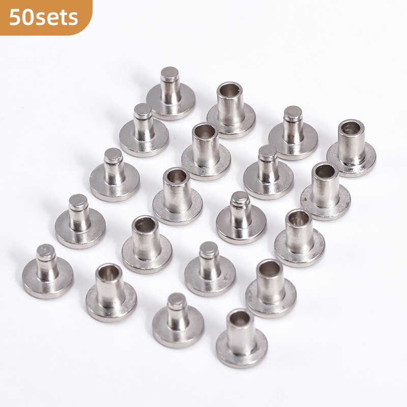 Wuta 20 Set/50 Set Massief Messing Platte Kop Klinknagel Dubbelzijdige Riem Nagels Leathercraft Hardware installeren Alleen Met Hamer: Silver-50 sets