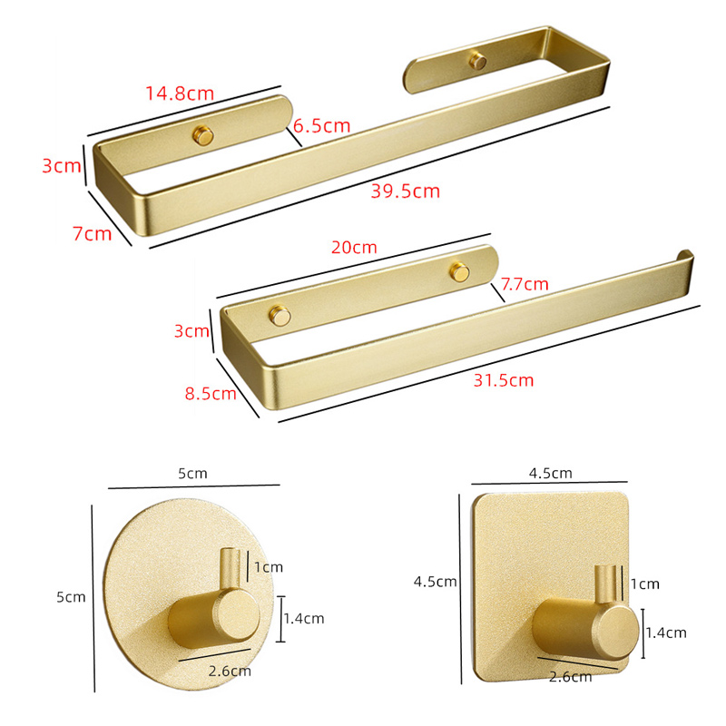 Geborsteld Goud Badkamer Hardware Set Gewaad Haak Handdoek Bar Toiletrolhouder Bad Badkamer Accessoires