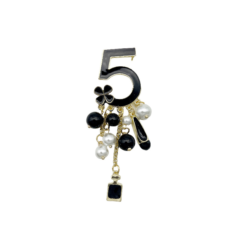 Broche de perlas con borlas de flores negras, joyería para mujer