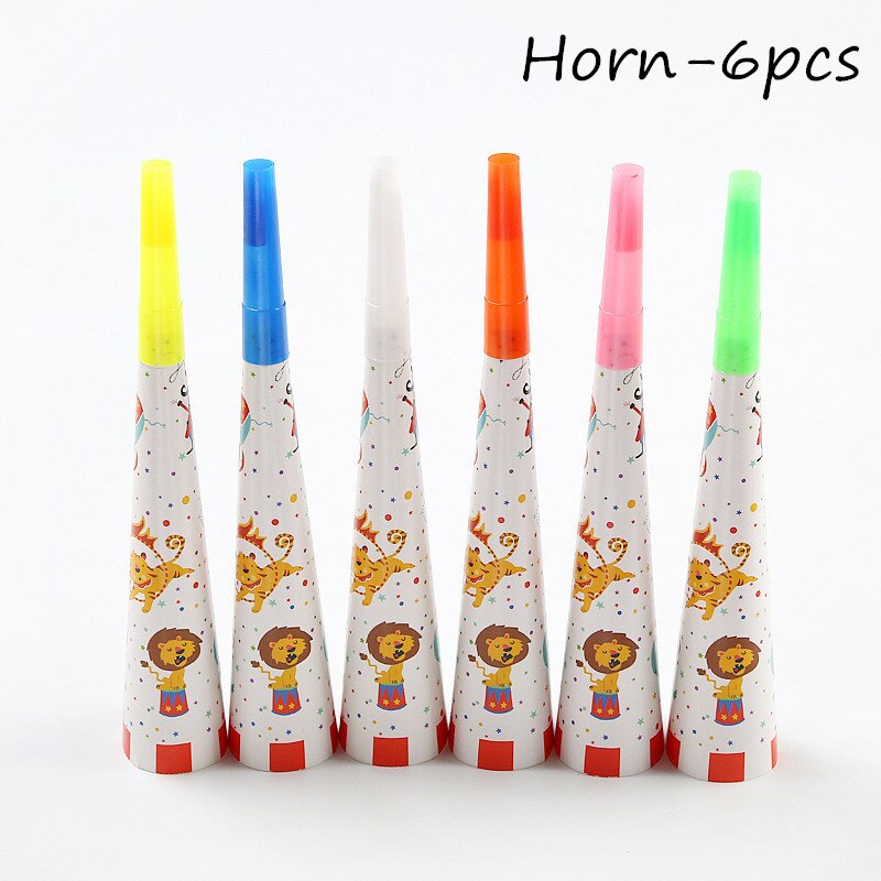 Circus Theme Animals Party Supplies Disposable Tableware Set Paper Cups Plates Kids Birthday Baby Shower Party Decorations: horn 6pcs