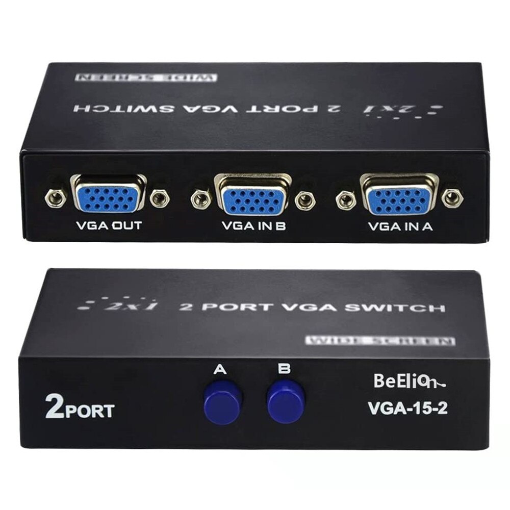 2 In 1 Out Mini 2 Port Vga Selector Box Vga/Svga Manual Sharing Selector Switch Box Switcher Splitter voor Lcd Pc Monitor