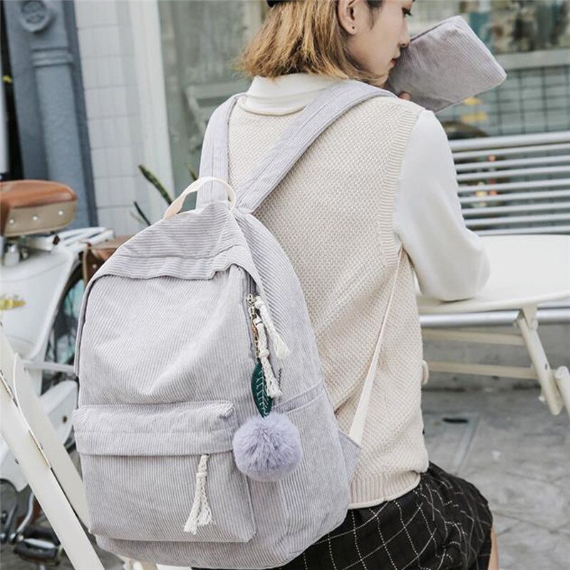 Moda corduroy design menina escola mochila de alta qualidade saco escolar estilo bonito mochila durável saco de livro mochila: gray