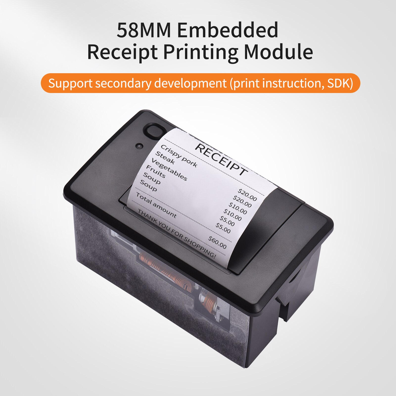 Embedded Thermische Printer 58Mm Mini Afdrukken Module Laag Geluidsniveau Met Usb/RS232/Ttl Seriële Poort Ondersteuning esc/Pos Commando &#39;S