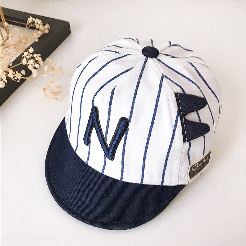 Primavera Verano gorro niño algodón carta a rayas bebé gorra de béisbol ajustable Niño sombrero bebé niño infantil playa tapa 1-2Y: Navy Blue