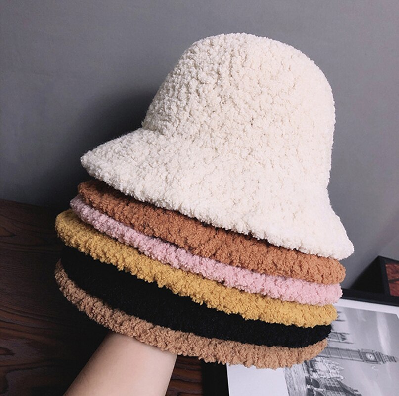 Winter Warm Knitted Hats Ladies Korean Color Matching Wool Fisherman Hats Bucket Hat Women Hat