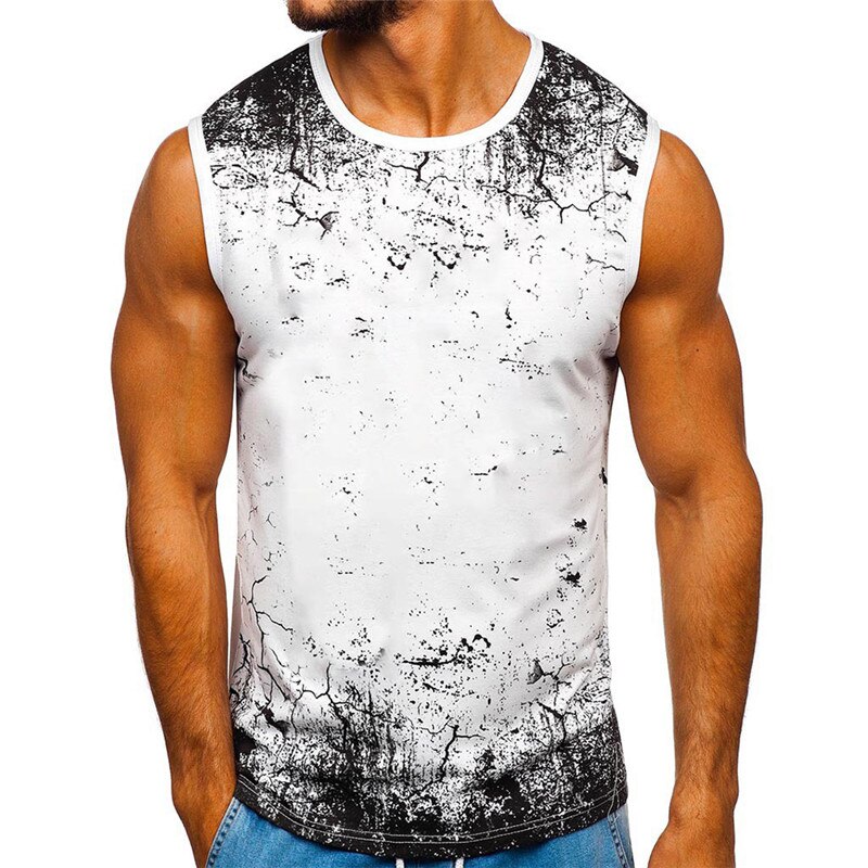 Camiseta sin mangas ajustada para hombre, camiseta deportiva de para gimnasio, culturismo, ropa de verano,: Blanco / XXL
