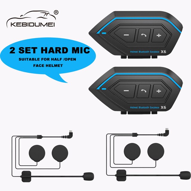 2Pcs/Lot X6 Motorcycle Bluetooth Intercom Helmet Intercom Upto 2 Riders 1000M Wireless Waterproof Interphone Headsets: 2PCS Hard wire