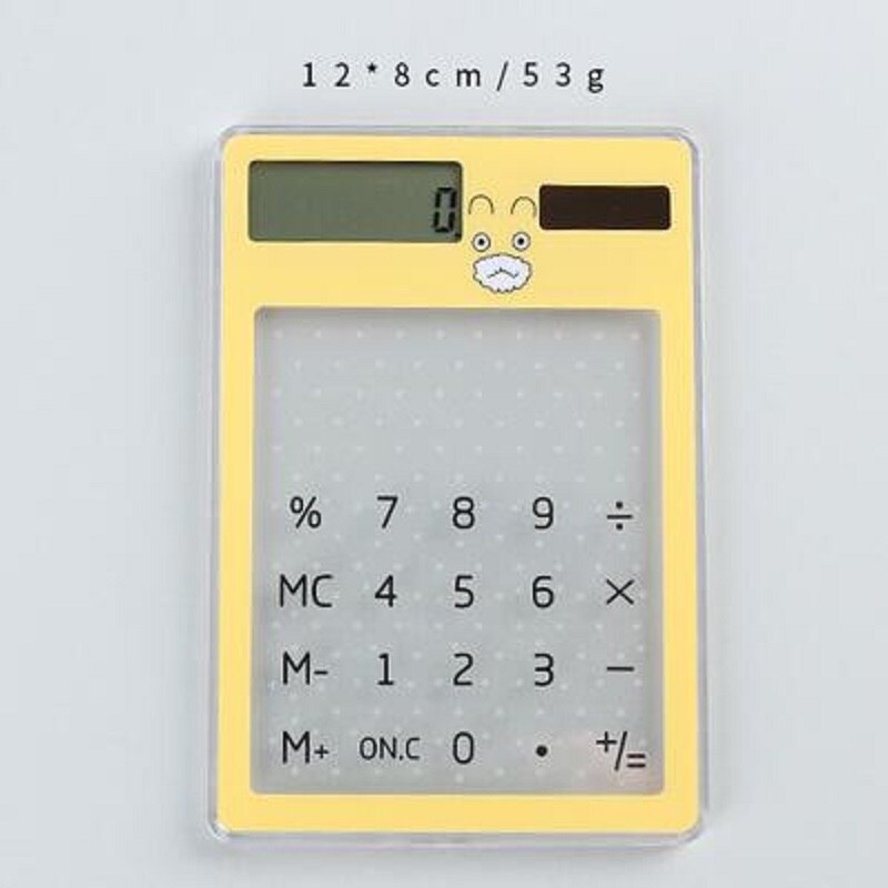 KEMBONA Solar Calculator LCD 8 Digit Touch Screen Ultra slim Transparent Solar Calculator Stationery Clear Scientific Calculator: Yellow