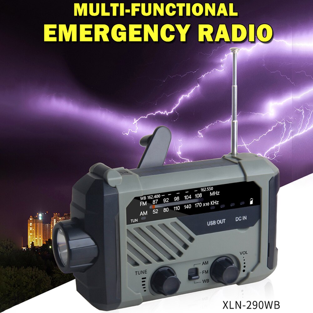 Emergency Radio 2000mAh-Solar Hand Crank Portable AM/FM/NOAA Weather Radio with Flashlight&amp;Reading Lamp Cell Phone Charger