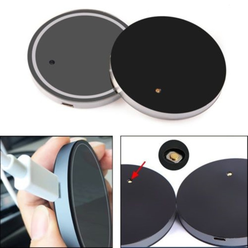 2 st bil led ljus kopphållare bottenplatta 7 färger auto usb omgivande ljus atmosfär lampa för alla bil halkskydd mat bilprodukter