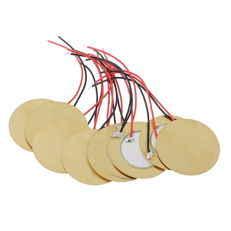 10 stuks 35mm Piezo Elements buzzer Sirene Sensor Trigger Drum Disc + draad koper 87HA