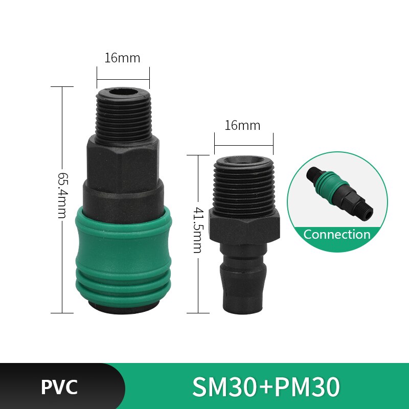 2PCS PVC Pneumatic fitting High pressure coupling Air Hose Quick compressor connector Thread Pneumatic Quick Coupling: SM30-PM30