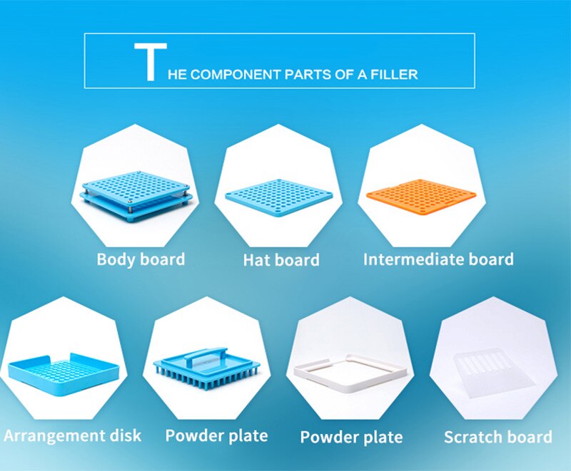 0 # 200 Hole ABS Capsule Machine Capsule FIlling Tool Manual Capsule FIlling Machine 6 Piece Set